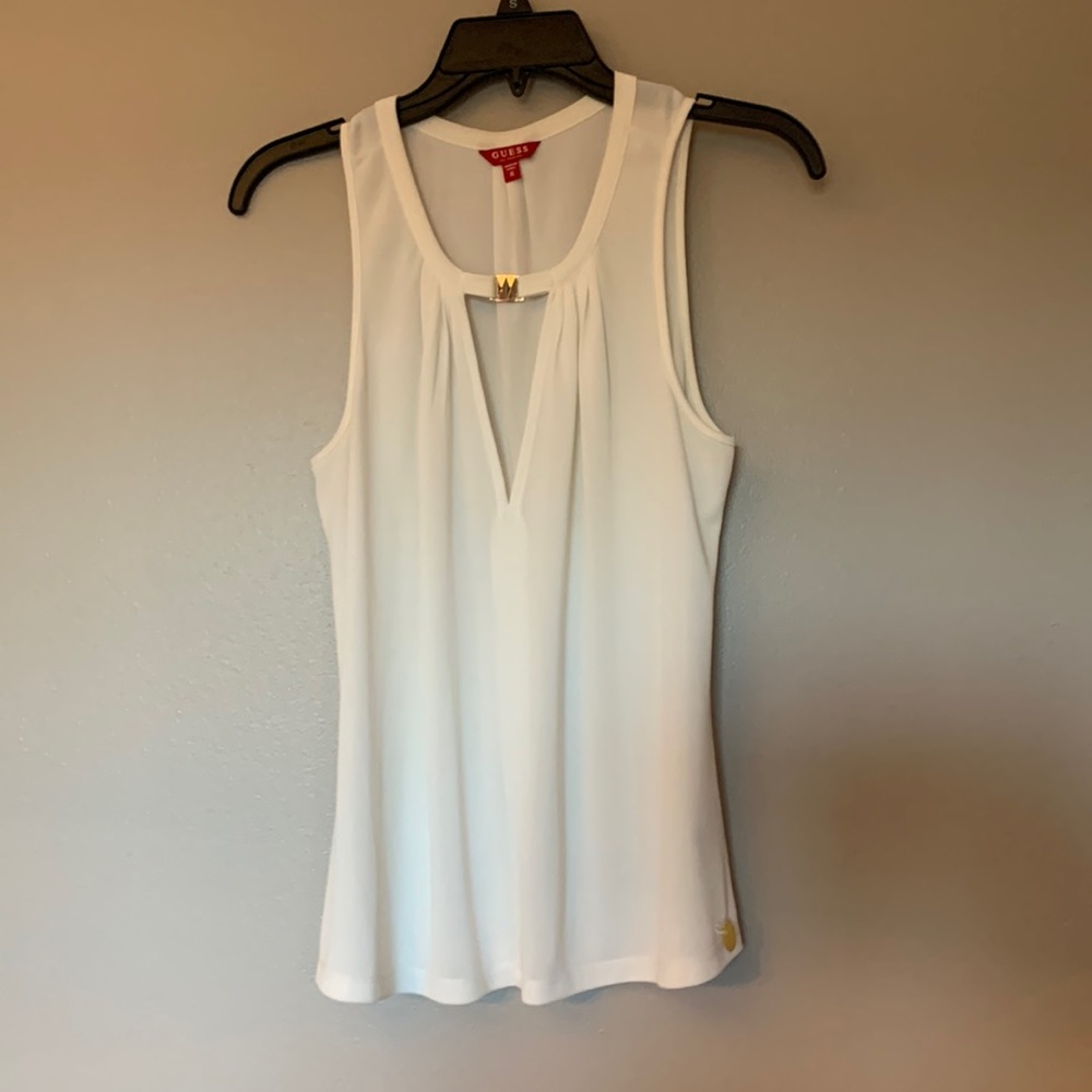 Guess sleeveless tank; gold accent/closure